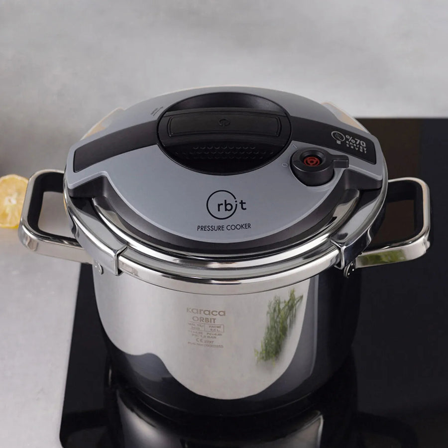 Karaca Orbit 2-Piece Stainless Steel Induction Pressure Cooker Set, 6L+8L, Black