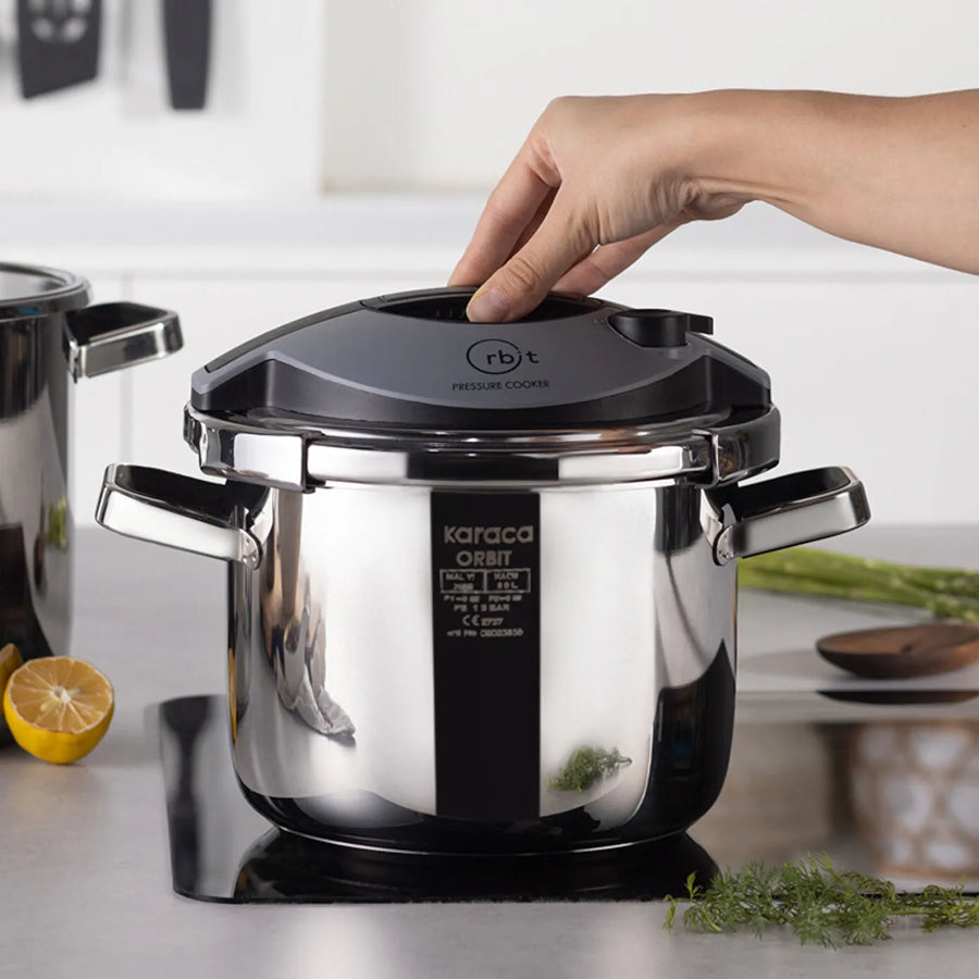 Karaca Orbit 2-Piece Stainless Steel Induction Pressure Cooker Set, 6L+8L, Black