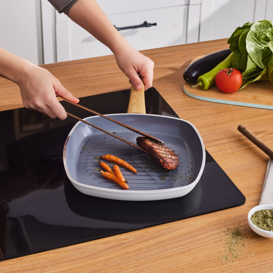 Karaca Swiss Crystal Non-Stick Induction Induction Griddle Pan, 28cm, Creamy
