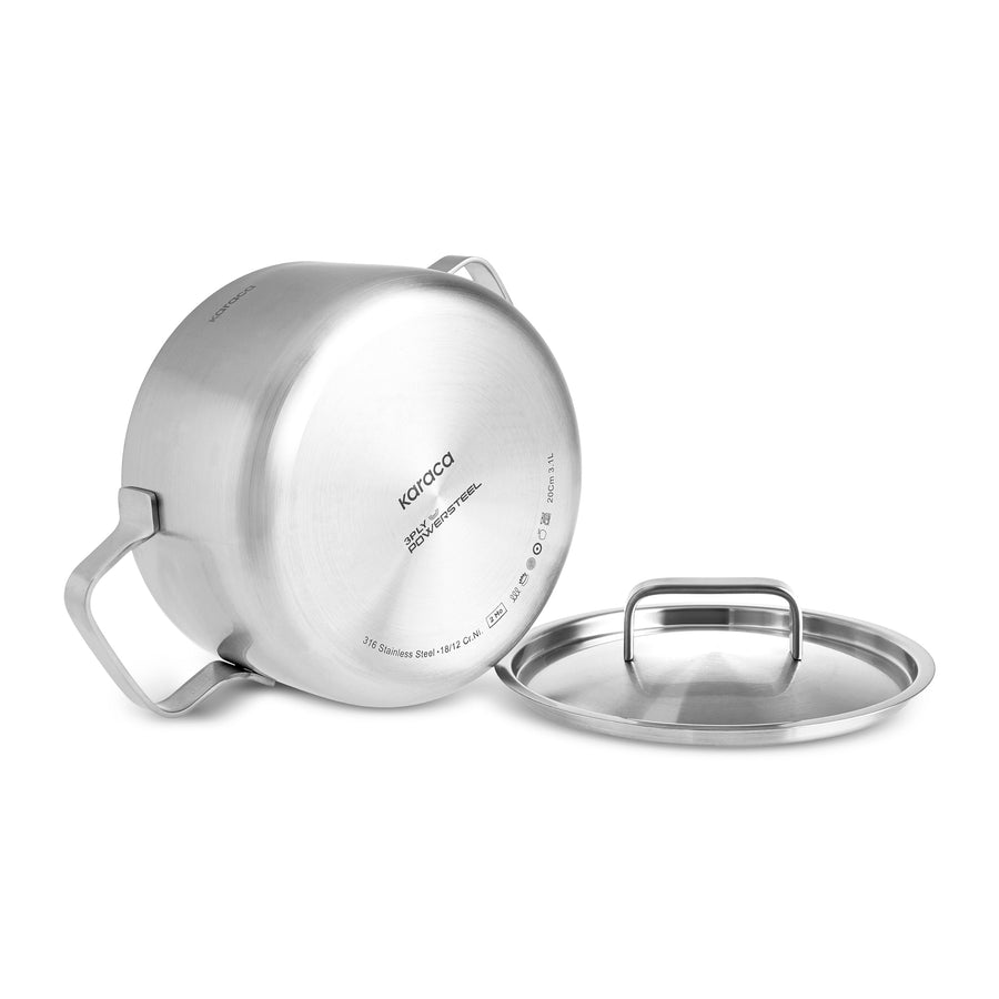 Karaca Powersteel 316+ 3Ply Onyx Stainless Steel Induction Cookware Set, Silver