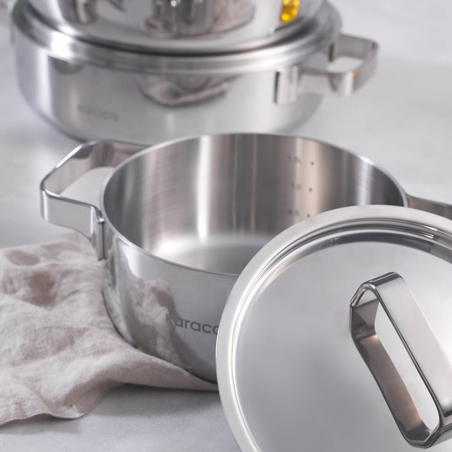 Karaca Powersteel 316+ 3Ply Onyx Stainless Steel Induction Cookware Set, Silver