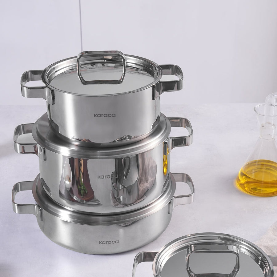 Karaca Powersteel 316+ 3Ply Onyx Stainless Steel Induction Cookware Set, Silver