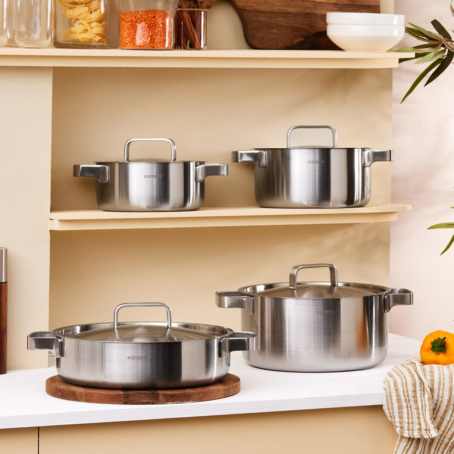 Karaca Powersteel 316+ 3Ply Onyx Stainless Steel Induction Cookware Set, Silver