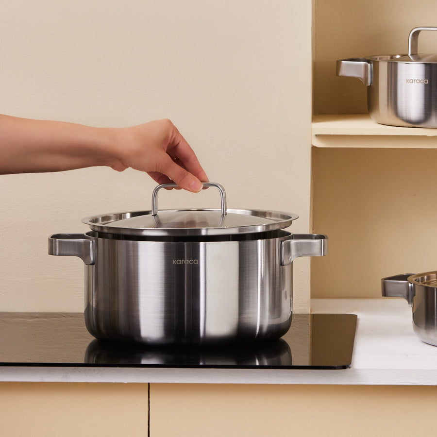 Karaca Powersteel 316+ 3Ply Onyx Stainless Steel Induction Cookware Set, Silver