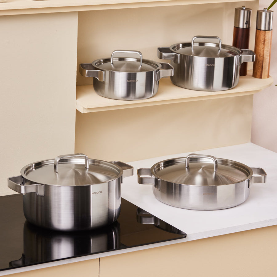 Karaca Powersteel 316+ 3Ply Onyx Stainless Steel Induction Cookware Set, Silver