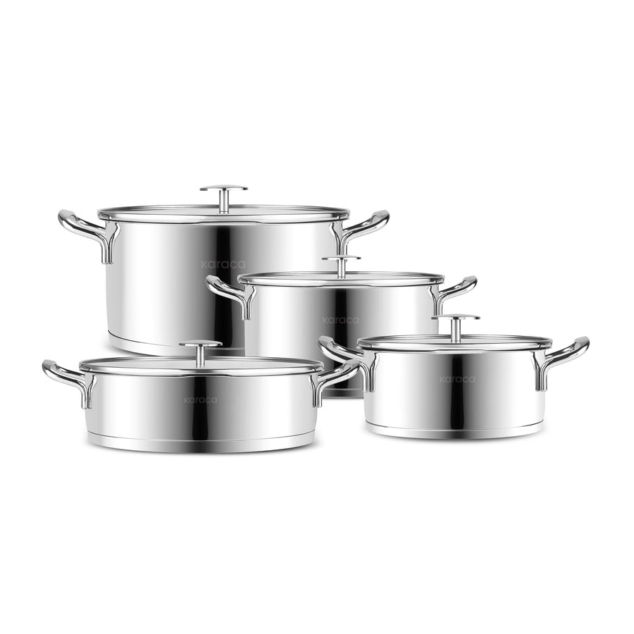 Karaca Vapor New 8-Piece Stainless Steel Induction Cookware Set with Strainer, Silver