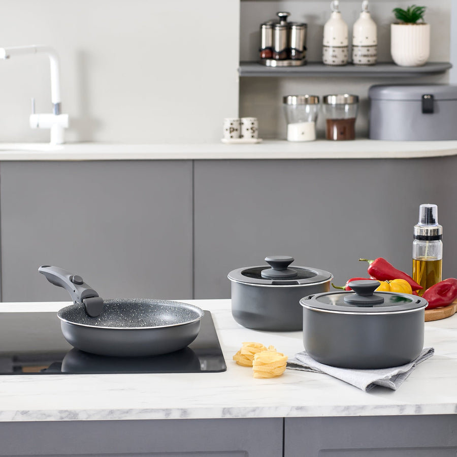 Karaca Comfort 6-Piece Induction Non-Stick Detachable Cookware Set, Black