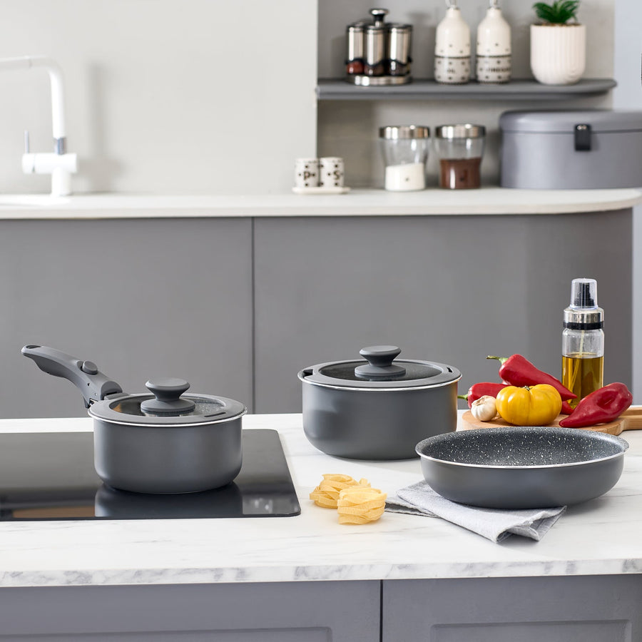 Karaca Comfort 6-Piece Induction Non-Stick Detachable Cookware Set, Black