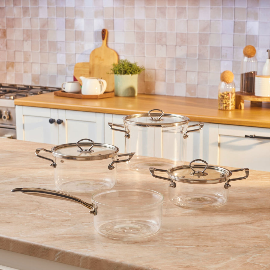 Karaca Amore 7-Piece Borosilicate Cookware Set, Clear