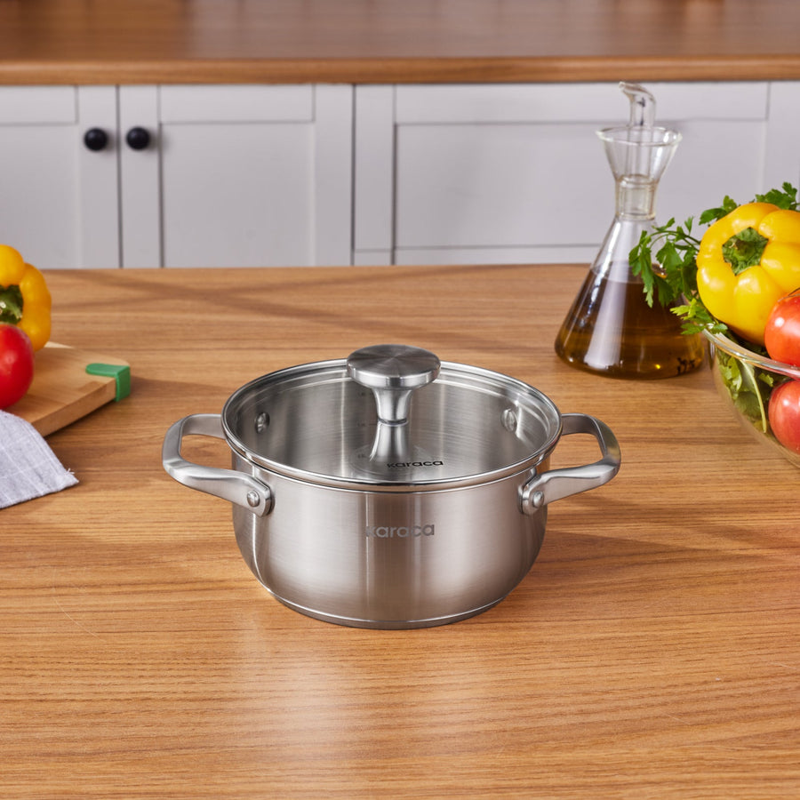 Karaca Elite Stainless Steel Induction Stock Pot & Lid, 18cm, Silver