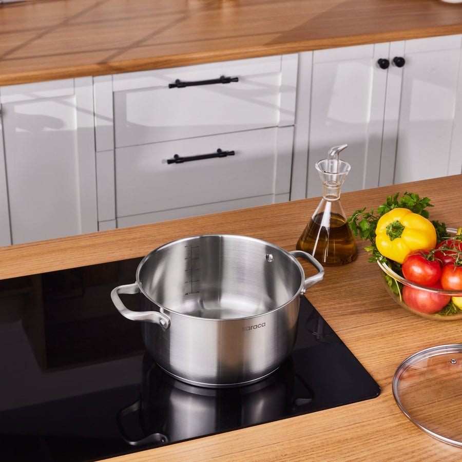 Karaca Elite Stainless Steel Induction Stock Pot & Lid, 24cm, Silver
