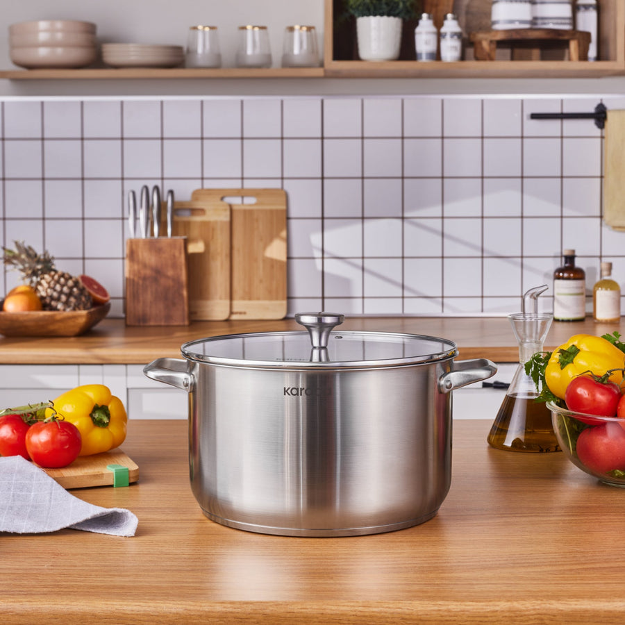 Karaca Elite Stainless Steel Induction Stock Pot & Lid, 28cm, Silver