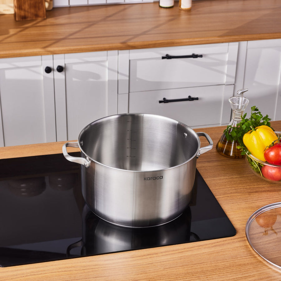 Karaca Elite Stainless Steel Induction Stock Pot & Lid, 30cm, Silver