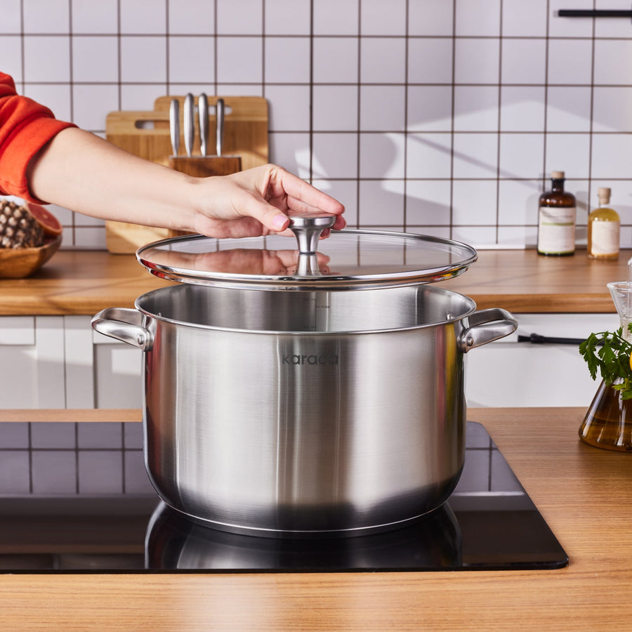 Karaca Elite Stainless Steel Induction Stock Pot & Lid, 30cm, Silver