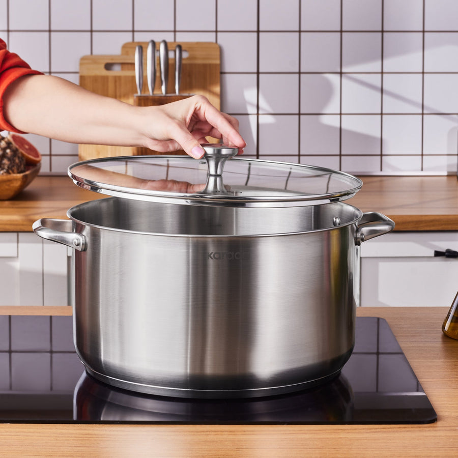 Karaca Elite Stainless Steel Induction Stock Pot & Lid, 34cm, Silver