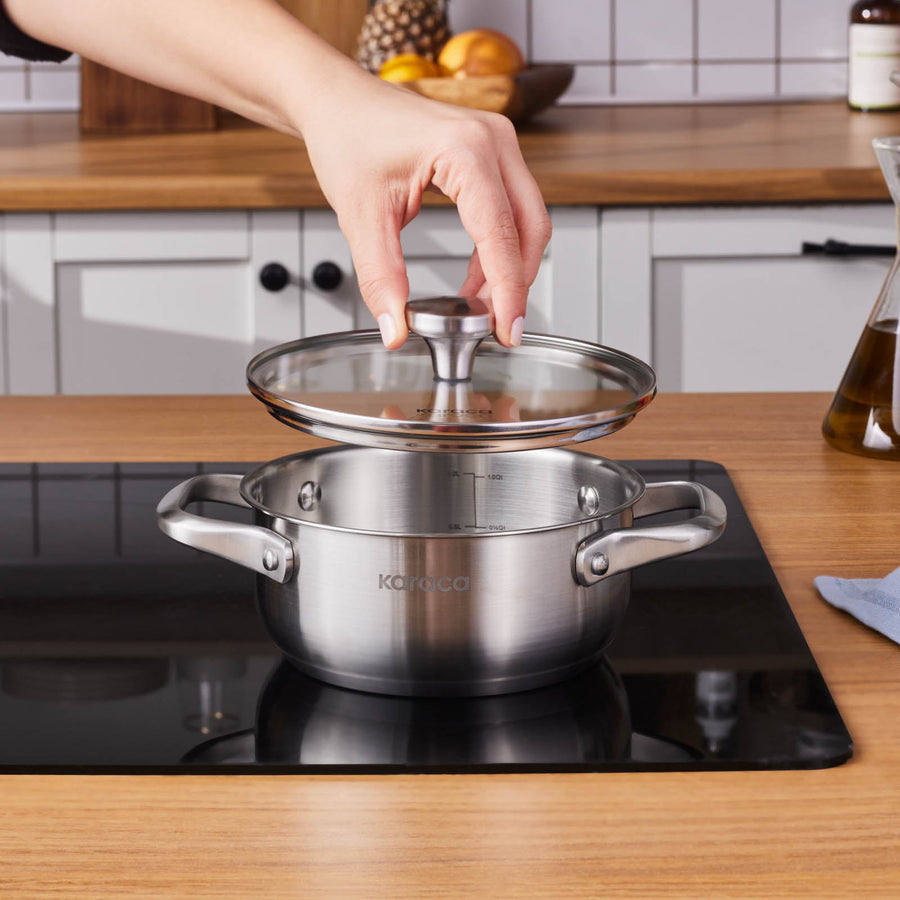 Karaca Elite Stainless Steel Induction Shallow Casserole & Lid 16cm