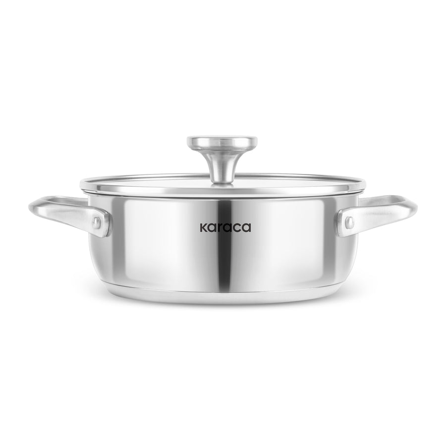 Karaca Elite Stainless Steel Induction Shallow Casserole & Lid, 20cm, Silver