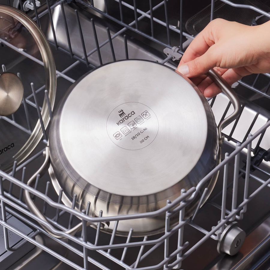 Karaca Elite Stainless Steel Induction Shallow Casserole & Lid, 20cm, Silver
