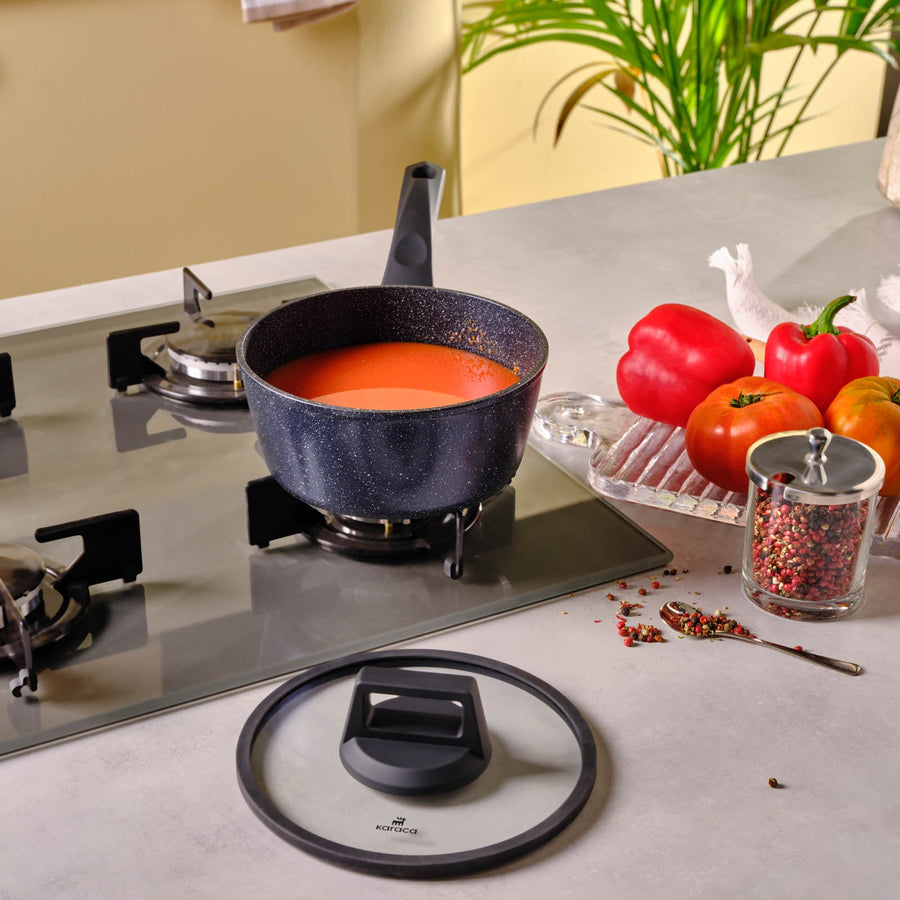 Karaca Aqua Granite Non-Stick Induction Saucepan & Lid, 18cm, Blue