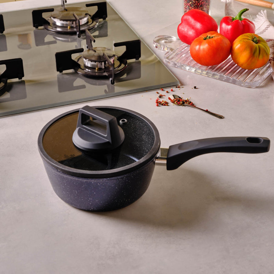 Karaca Aqua Granite Non-Stick Induction Saucepan & Lid, 18cm, Blue