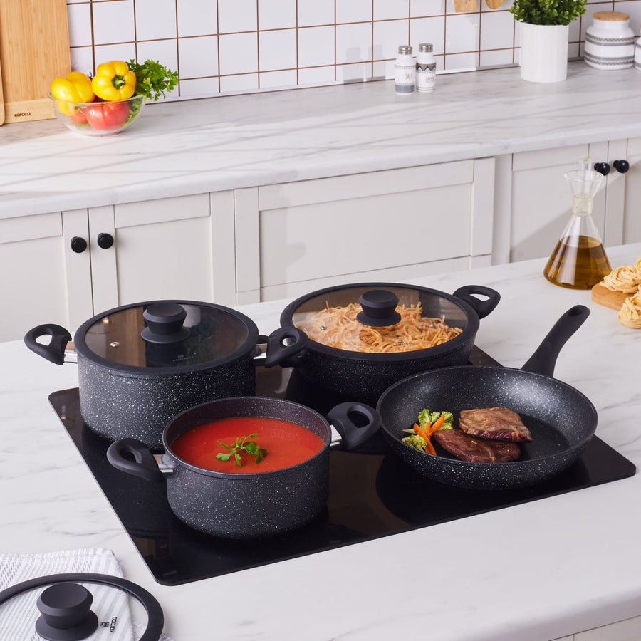 Karaca Nebula Granite 7-Piece Non-Stick Induction Cookware Set, Black
