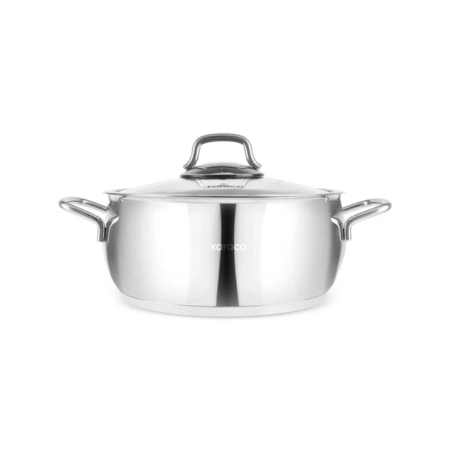 Karaca Emirgan Stainless Steel Shallow Casserole with Lid, 26cm, Silver