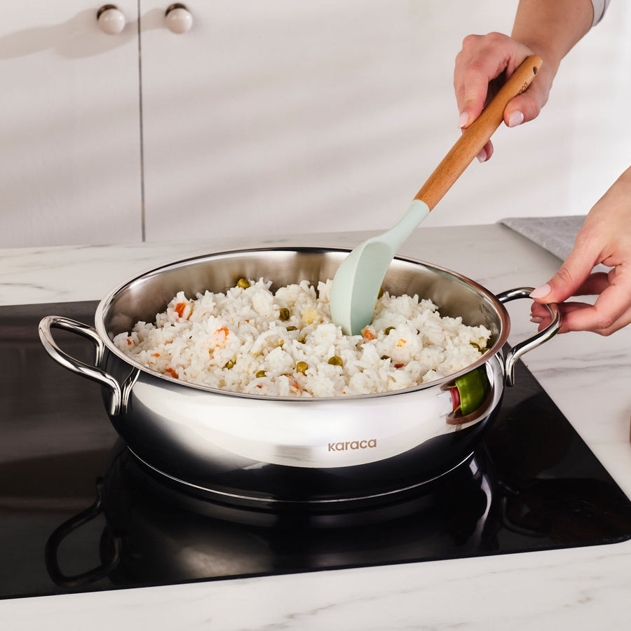 Karaca Emirgan Stainless Steel Shallow Casserole with Lid, 30cm, Silver