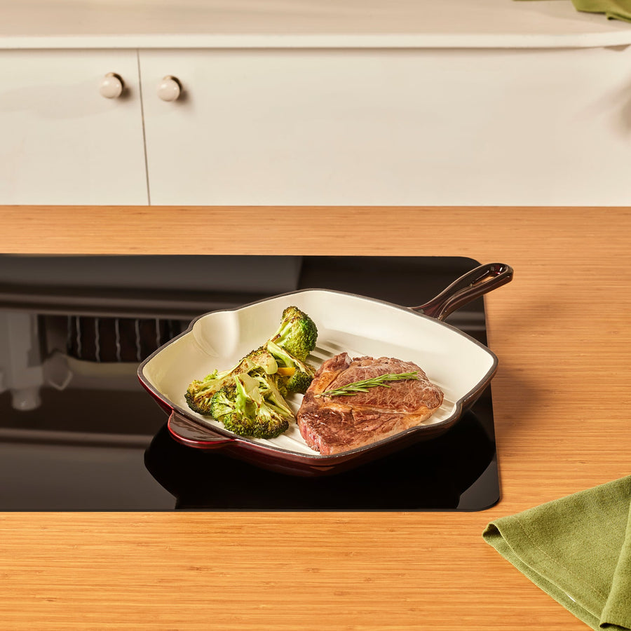 Karaca Heritage Enamelled Cast Iron Grill Pan, 26 cm, Red