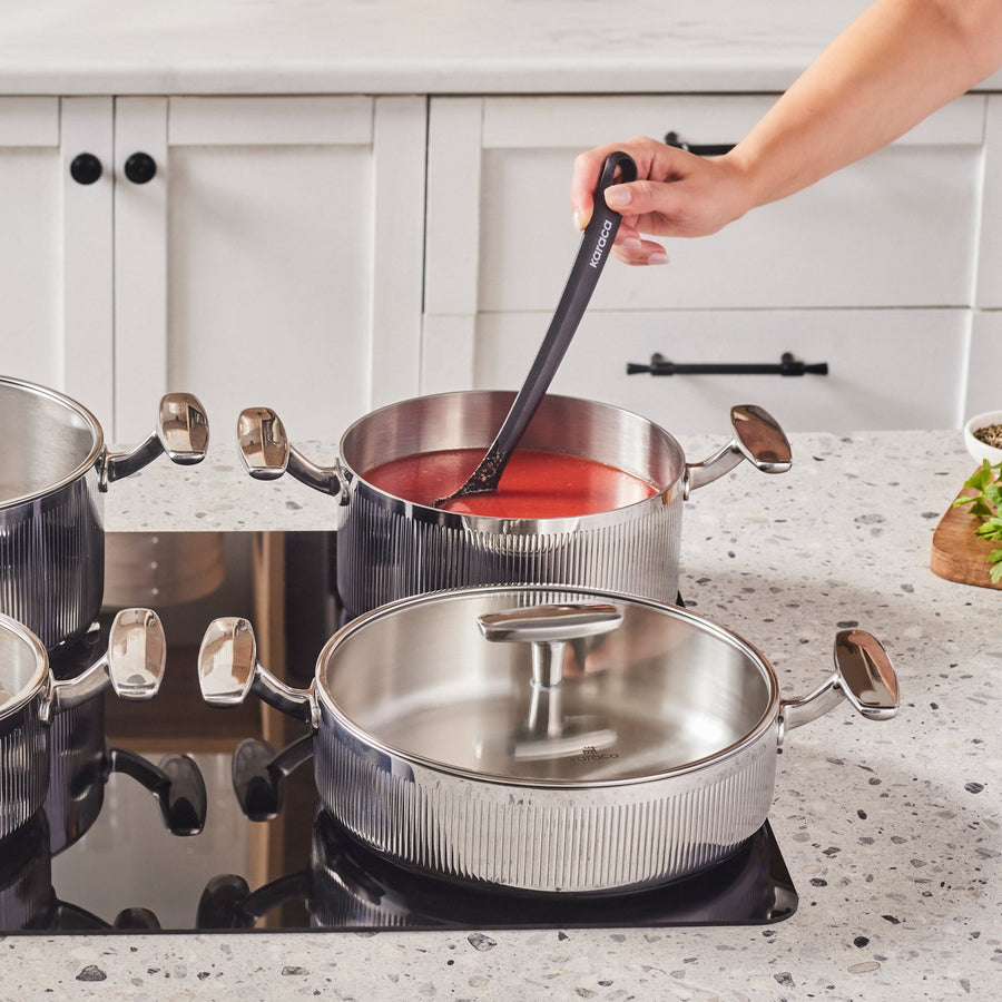 Karaca Rimova 3Ply Stainless Steel 8-Piece Induction Cookware Set with Glass Lid, Silver