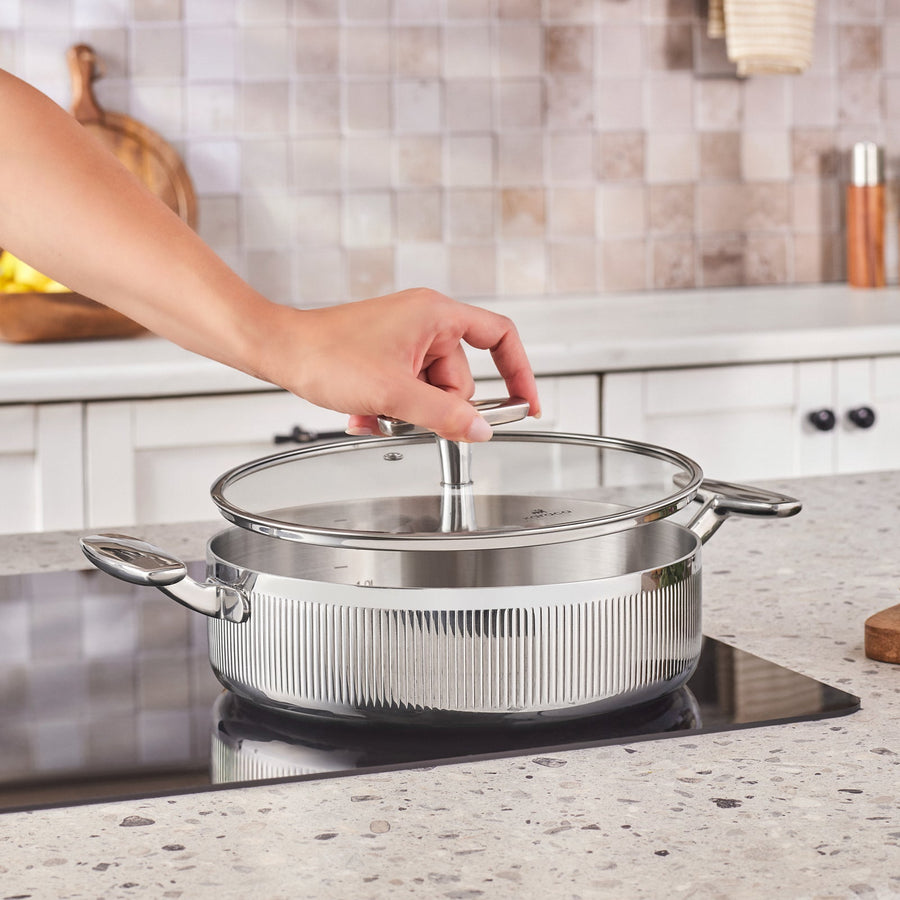 Karaca Rimova 3Ply Stainless Steel 8-Piece Induction Cookware Set with Glass Lid, Silver