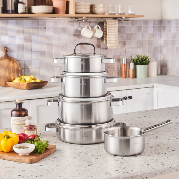 Karaca New Ares 3Ply Stainless Steel 9-Piece Induction Cookware Set, Silver