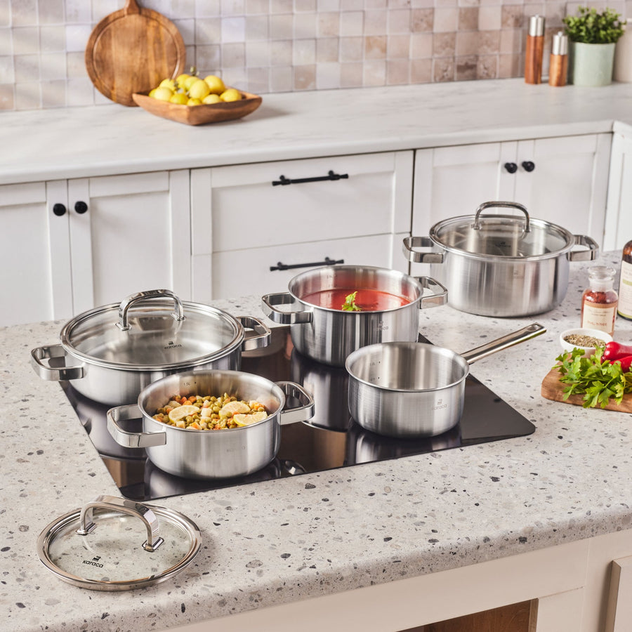 Karaca New Ares 3Ply Stainless Steel 9-Piece Induction Cookware Set, Silver