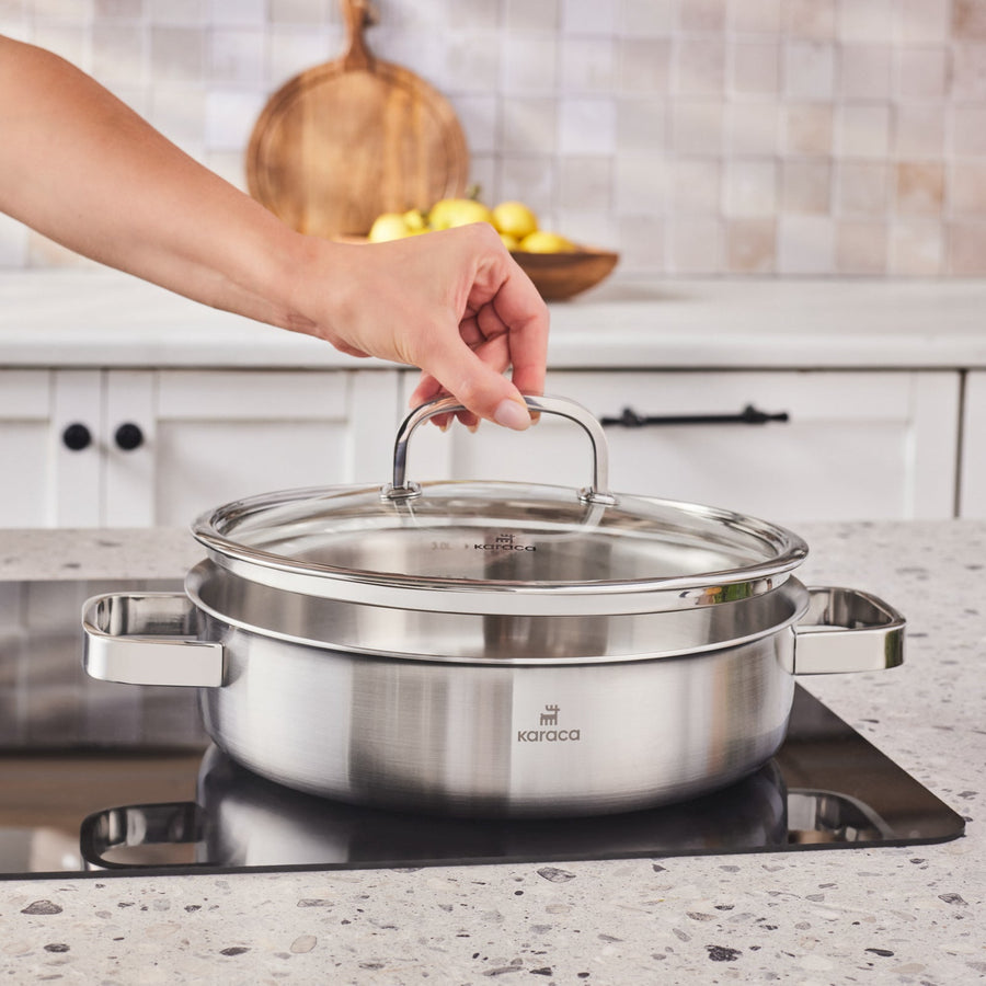 Karaca New Ares 3Ply Stainless Steel 9-Piece Induction Cookware Set, Silver