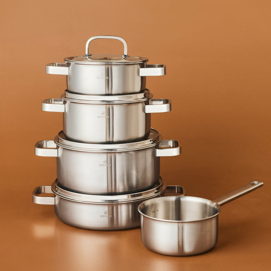 Karaca New Ares 3Ply Stainless Steel 9-Piece Induction Cookware Set, Silver