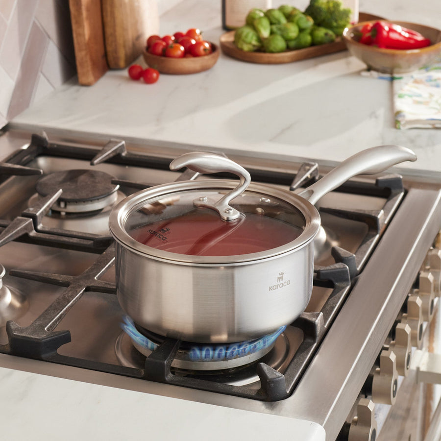 Karaca 5Ply PowerSteel 316+ Stainless Steel Induction Sauce Pan, 18cm, Silver