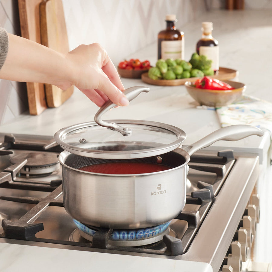 Karaca 5Ply PowerSteel 316+ Stainless Steel Induction Sauce Pan, 18cm, Silver