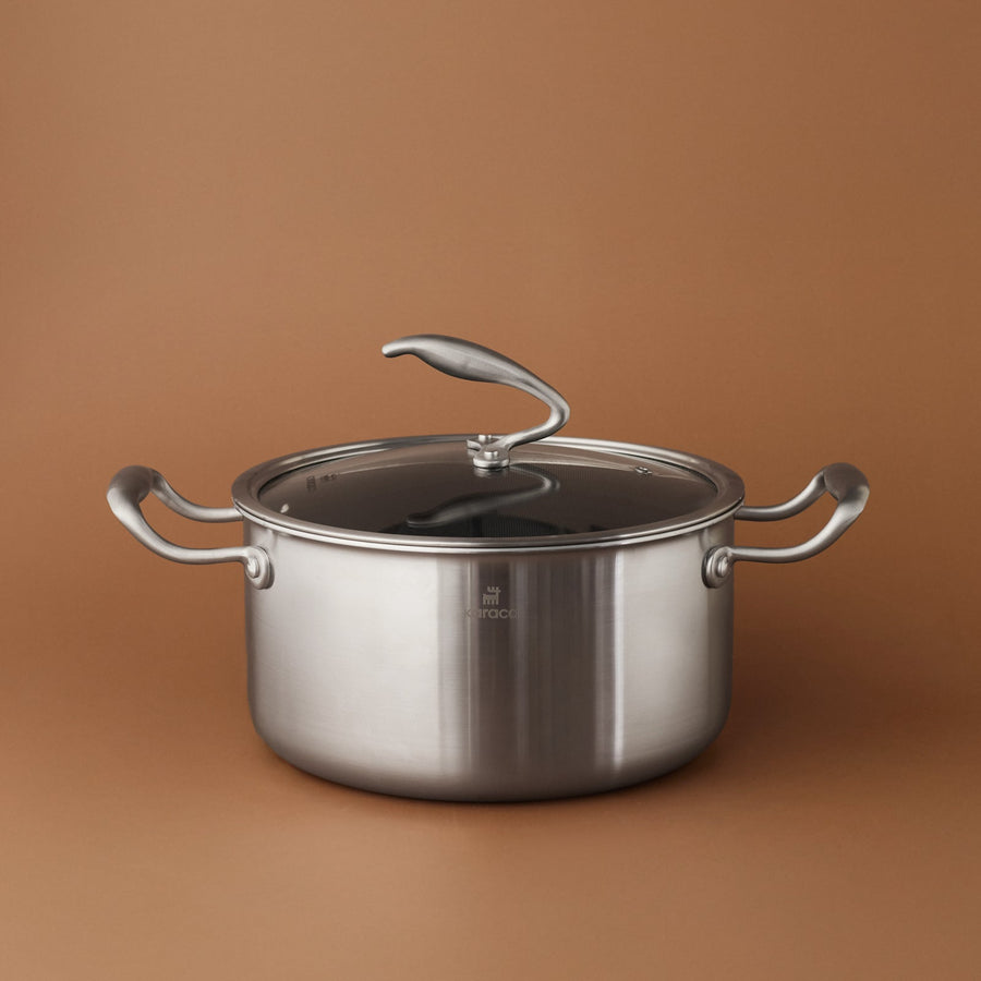 Karaca 5Ply PowerSteel 316+ Stainless Steel Stock Pot & Lid, 24cm, Silver