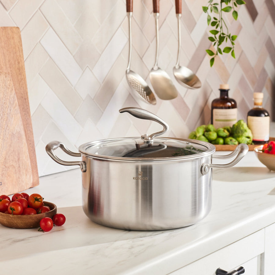 Karaca 5Ply PowerSteel 316+ Stainless Steel Stock Pot & Lid, 24cm, Silver