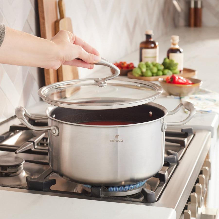 Karaca 5Ply PowerSteel 316+ Stainless Steel Stock Pot & Lid, 24cm, Silver