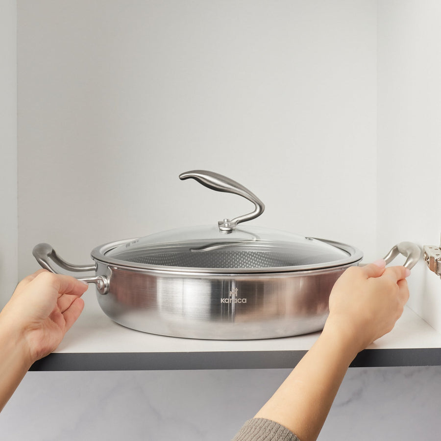 Karaca 5Ply PowerSteel 316+ Stainless Steel Shallow Casserole & Lid, 28cm, Silver