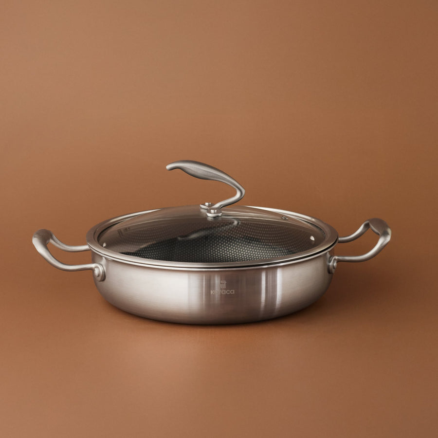 Karaca 5Ply PowerSteel 316+ Stainless Steel Shallow Casserole & Lid, 28cm, Silver