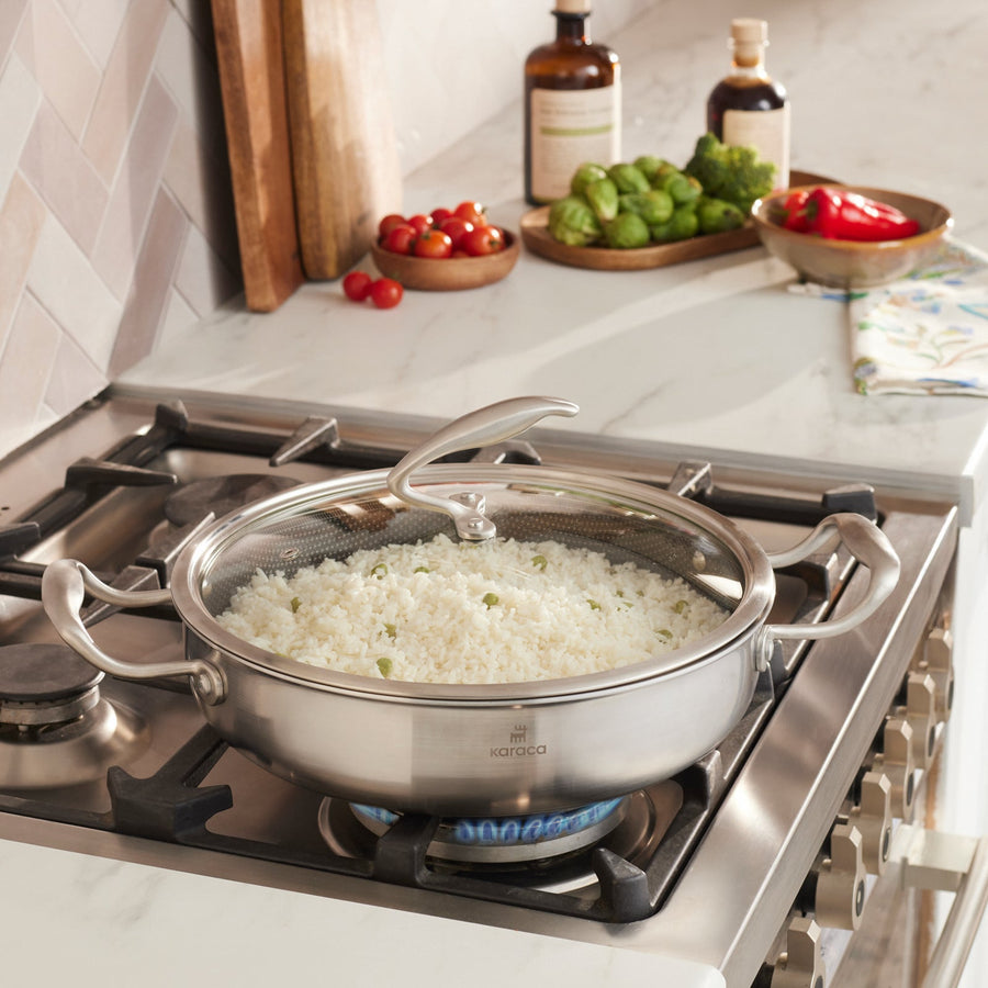 Karaca 5Ply PowerSteel 316+ Stainless Steel Shallow Casserole & Lid, 28cm, Silver