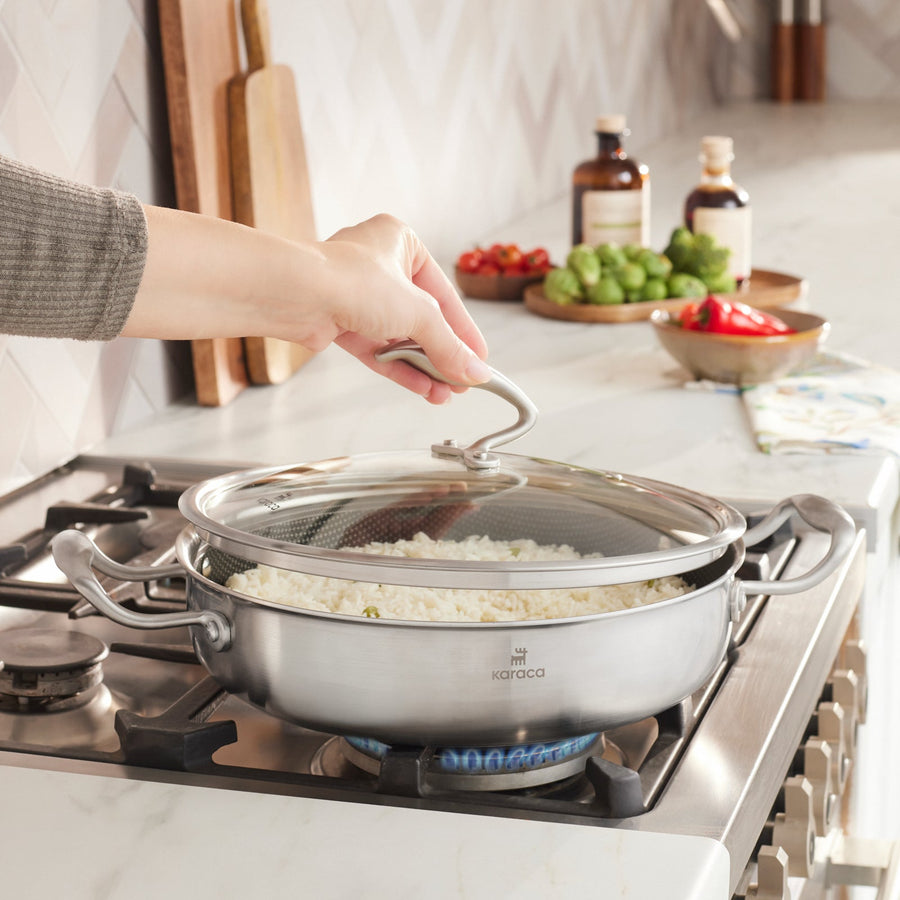 Karaca 5Ply PowerSteel 316+ Stainless Steel Shallow Casserole & Lid, 28cm, Silver