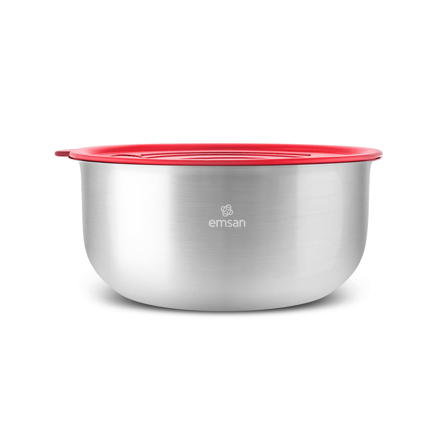 Emsan by Karaca Emirgan XL 13-Piece Stainless Steel Induction Cookware Set with Storage Container, Silver Red