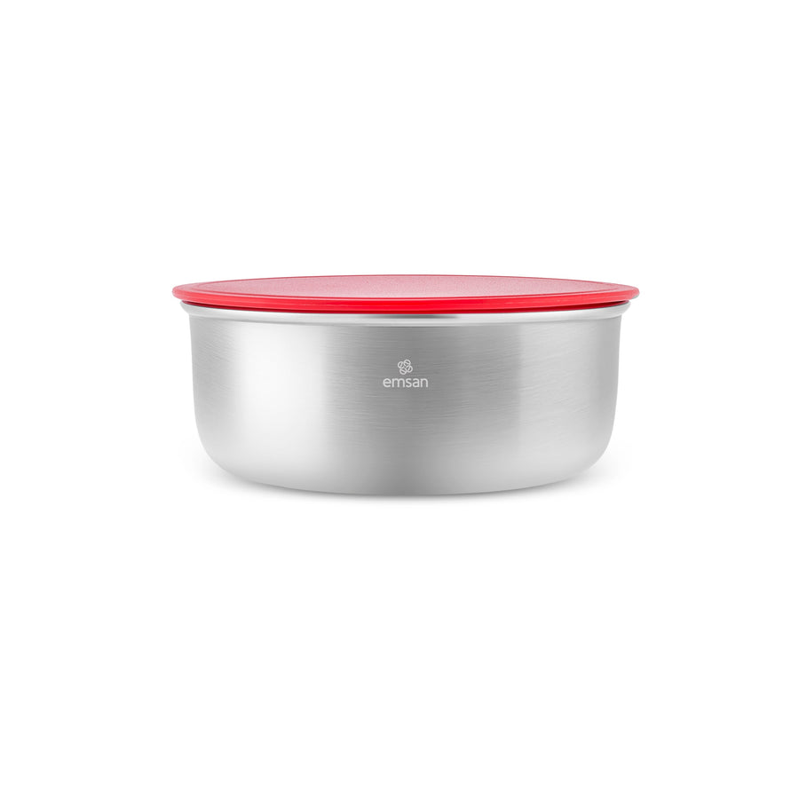 Emsan by Karaca Emirgan XL 13-Piece Stainless Steel Induction Cookware Set with Storage Container, Silver Red