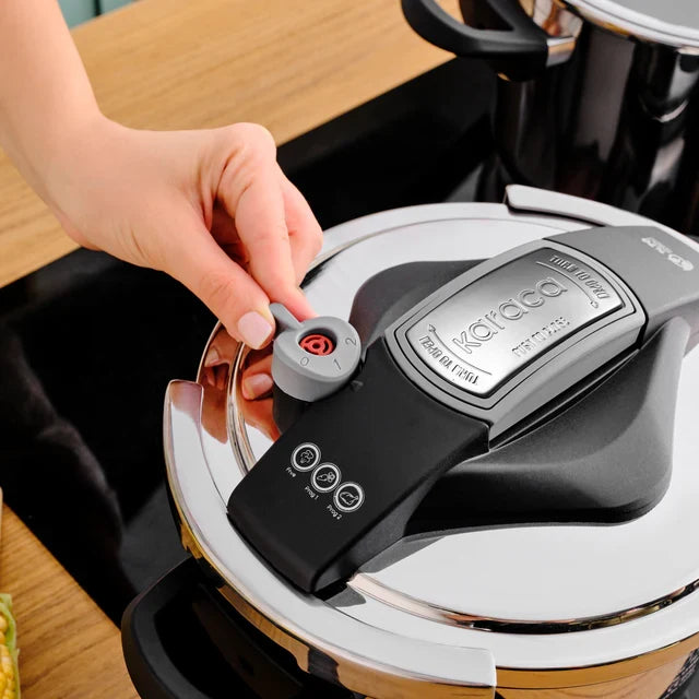 Karaca Perfect 2-Piece Stainless Steel Induction Pressure Cooker Set, 4L+6L, Black Silver