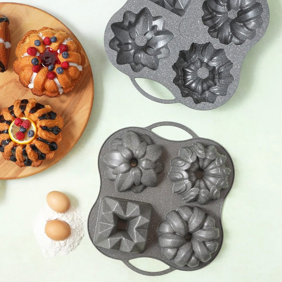 Karaca Cake Pro Aluminium Cast Decorative Cake Tin, 4 Piece, 28cmx35cm, Anthracite