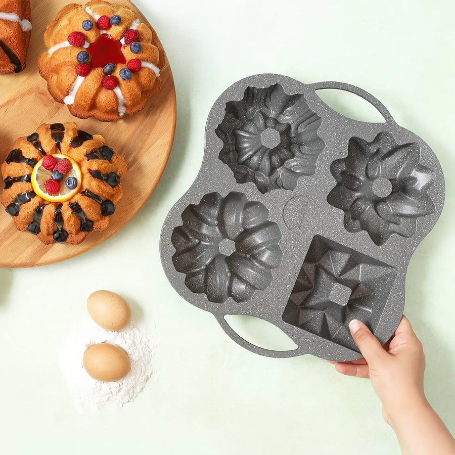 Karaca Cake Pro Aluminium Cast Decorative Cake Tin, 4 Piece, 28cmx35cm, Anthracite