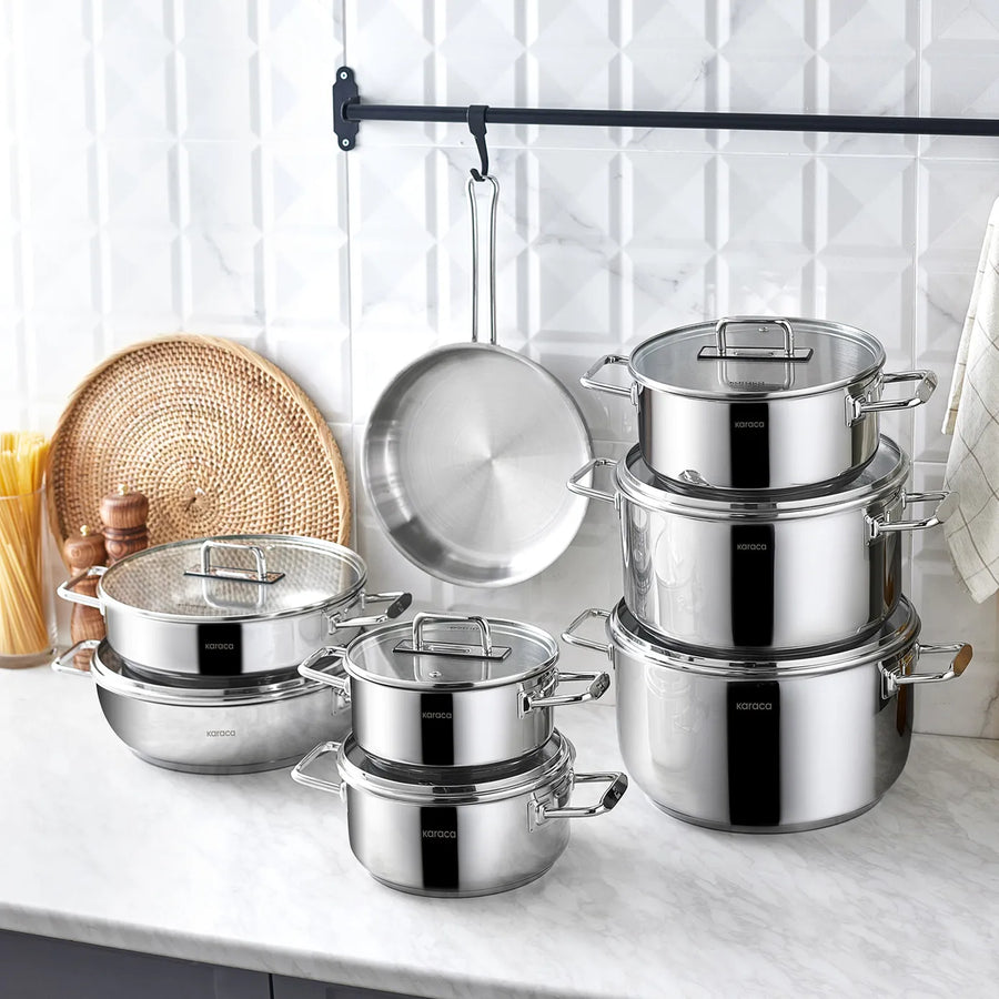 Karaca Grace Stainless Steel Induction Shallow Stock Pot, 20cm, Silver