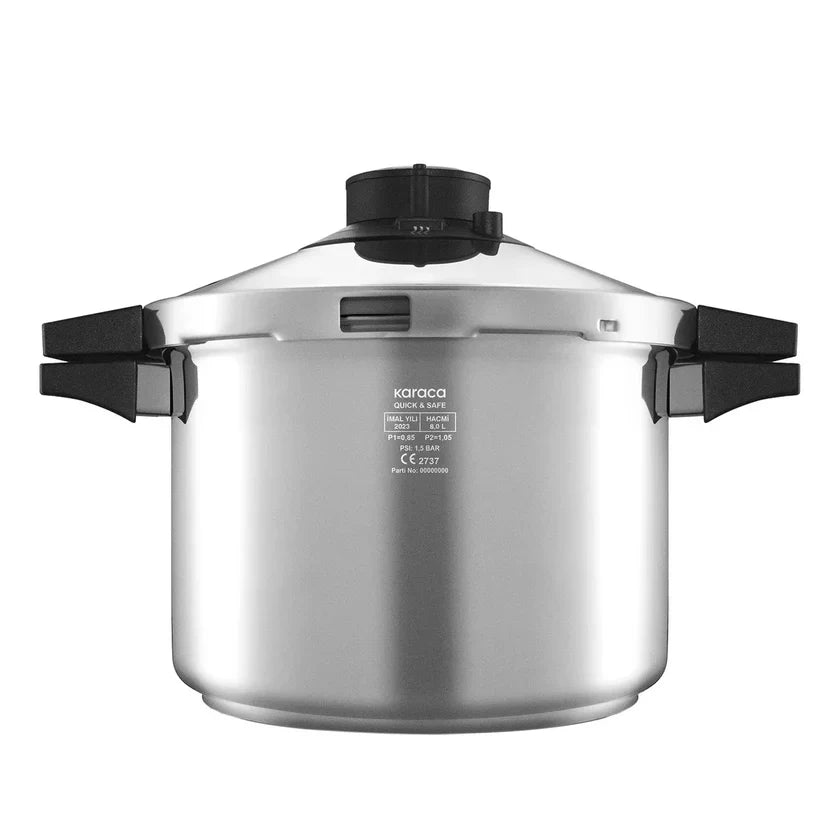 Karaca Quick and Safe 2-Piece Stainless Steel Induction Pressure Cooker Set, 6L+8L